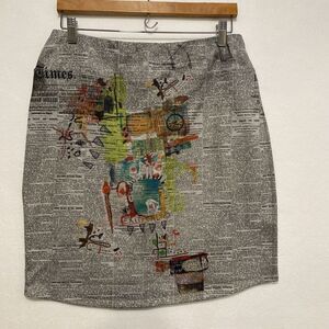 Inoah Women's Large Graphic Newspaper‎ Print Art-to-Wear Stretch Pencil Skirt